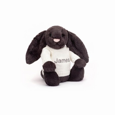 Jellycat Bashful Inky Bunny with Cream Jumper USA | 07143ZDUL